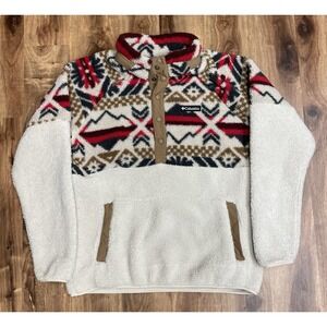 Columbia Fair Isle Style Sherpa Half Snap Pullover Men Size Large  Aztec White